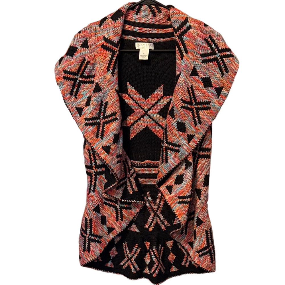 Studio JPR Colorful Vibrant Southwestern Open Front Cardigan Vest